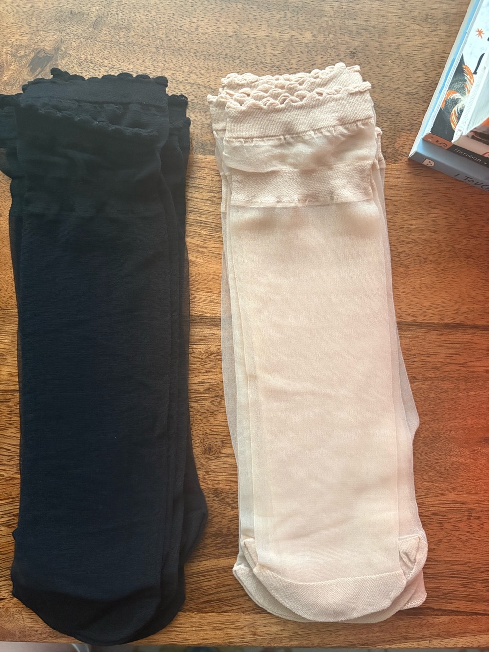 Delicate ScallopTrim Sheer Socks - Black & Nude